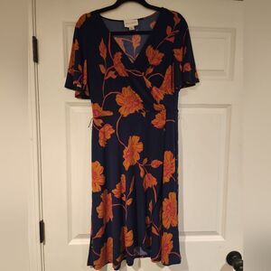 Donna Morgan stretchy blue and orange fit and flare dress Size 8